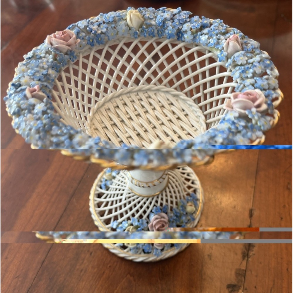 VINTAGE Von Schierholz German Reticulated Porcelain Pedestal Basket Centerpiece